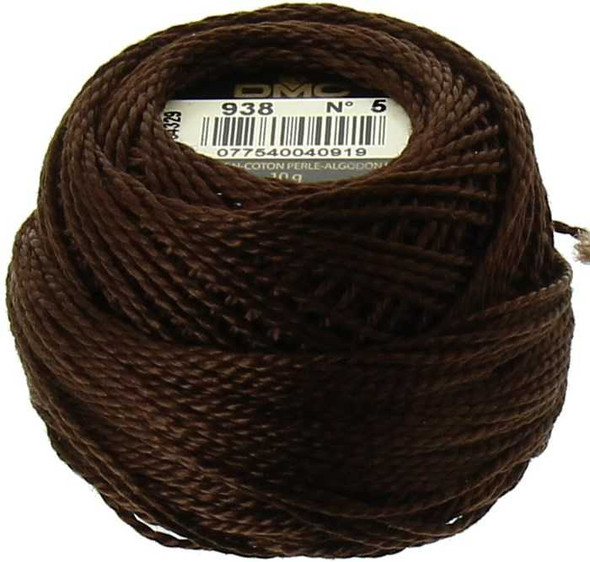 DMC Size 5 Perle Cotton Thread | 938 U Dk Coffee Brown | Size 5