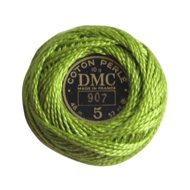 DMC Size 5 Perle Cotton Thread | 907 Lt Parrot Green | Size 5