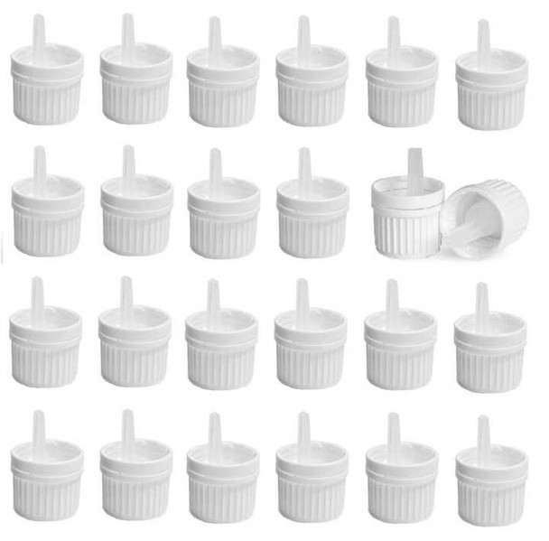 12 pcs 18/415 White Plastic Tamper Evident Caps with Orifice Droppers for Essential Oil Bottles | CT Thread Lids- Plastic