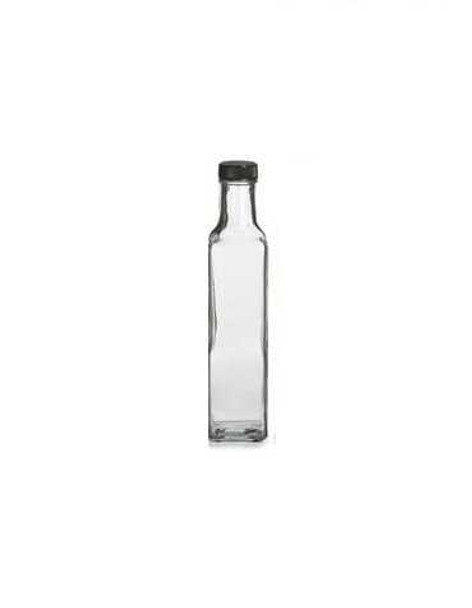 8.5 oz Marasca Square Glass Bottle with Black Cap - 250 ml