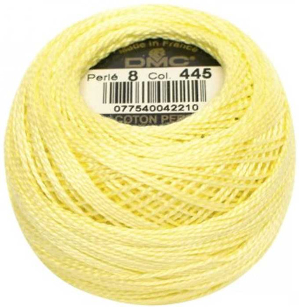 DMC Size 8 Perle Cotton Thread | 445 Light Lemon Yellow | Size 8