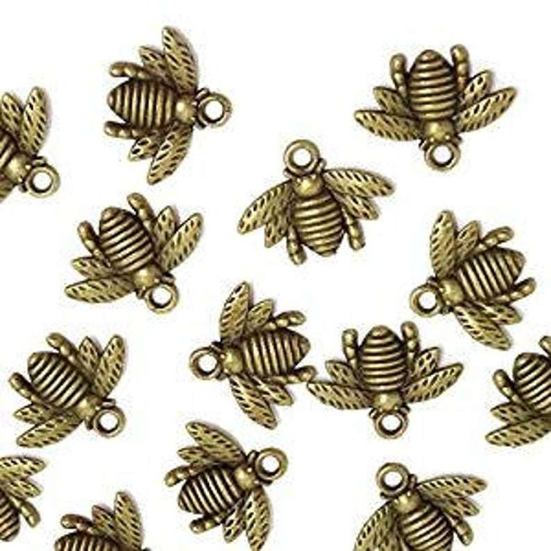 25 pcs Antique Bronze Honey Bee Charms 16x21mm | Ribbon and Ties