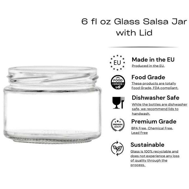 6 fl oz Glass Salsa Jar with Lid – Perfect for Homemade Salsas and Sauces