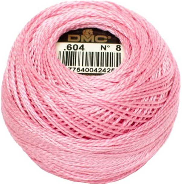 DMC Size 8 Perle Cotton Thread | 604 Light Cranberry; Medium Pink | Size 8