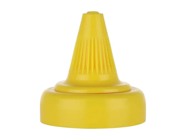 38/400 Yellow Twist Top Dispensing Cap with Tri-Tab Heat Seal Liner for Honey, BBQ Sauce & Syrup Bottles