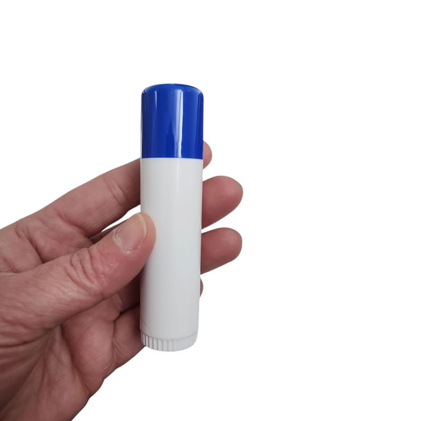 0.50 oz White Lip Balm Tube with Royal Blue Cap
