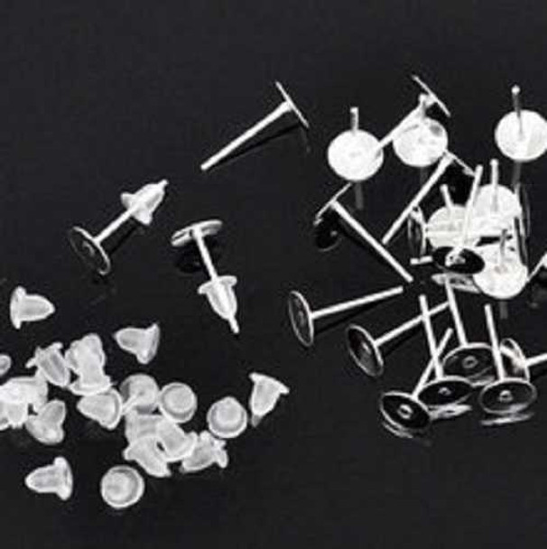 25 pairs 4 mm Silver Plated Earring Posts with nuts | Beading & Jewelry Making