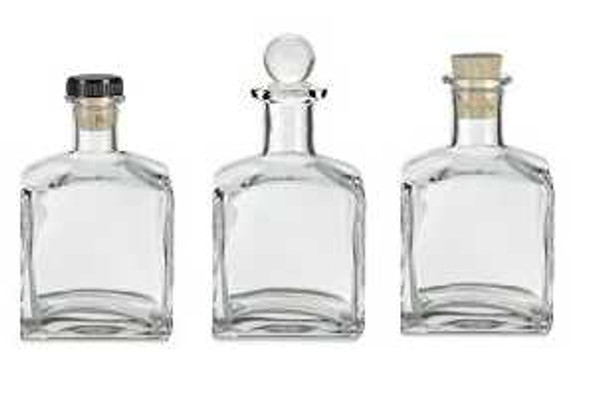 7 oz Square Glass Bottle with Natural Cork, Glass or T-Bar Stopper (210 ml) | Beverage & Liquor Bottles