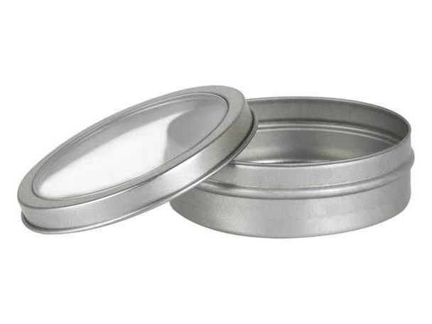 2 oz Round Tin Container with Clear Top Slip on Lid - Wide frame