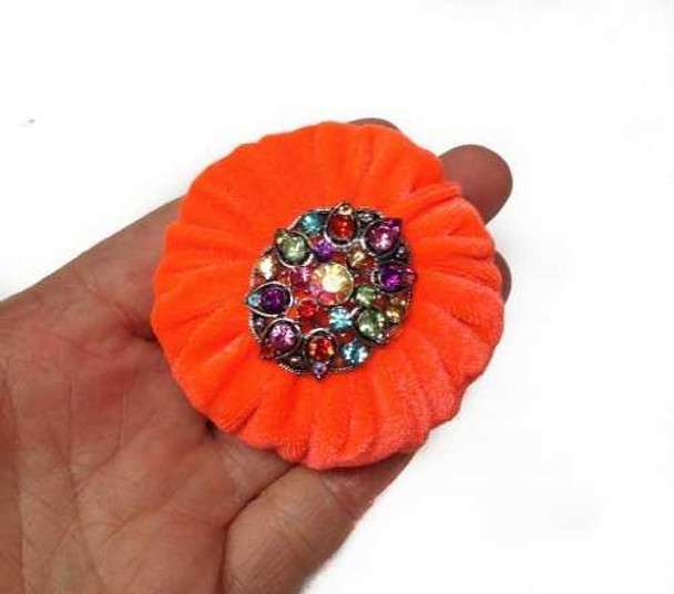 Neon Orange Bejeweled Emery Pincushion - Assorted Decoration | Velvet Emery Pincushions