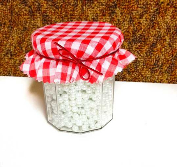 6 piece Red and White Gingham Jar Covers