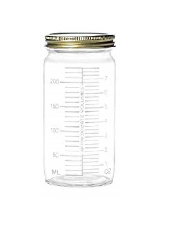 8 oz Glass Paragon Measurement jar with Gold BPA Free Plastisol Lid