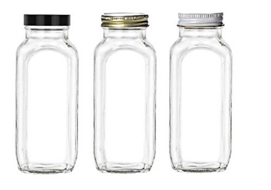 Clear Glass French Square Bottle with Silver Metal Plastisol Lid - 16 oz / 500 ml