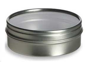 16 oz Round Tin Container with Clear Top Slip on Lid