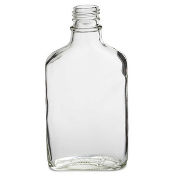 200 ml Clear Glass Flask Bottles w/ Black Ribbed Tamper Evident Caps