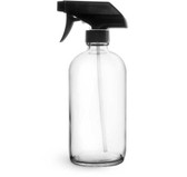 16 oz Clear Glass Boston Round Bottle with Black Sprayer | Glass Bottles