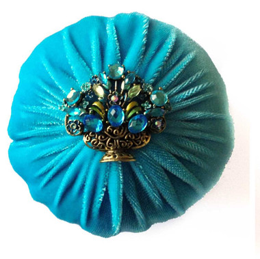 4" Aqua Velvet Emery Pincushion