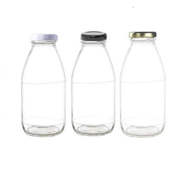 Nakpunar 12 pcs 10 oz Glass Milk Bottle with Gold Lid