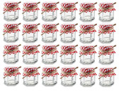 Set of 24 - 1.5 oz Hexagon Glass Jars with Red and White Gingham Fabric Covers and Twine | Hexagon Jars