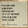NEW Lot of 15 94744P 3" x 1.5", Thermal Transfer Labels, 3" Center Core