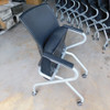 Nesting Office Chairs Black Mesh Back Flip-Up Seat w/ Rolling Casters