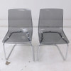 Lot of 2 Dining Chair Arcylic Ghost Style Gray w/ Metal Tubular Legs