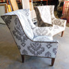 (Set of 2) High-Backed Wing Chairs Grey and Cream Damask Pattern