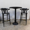 Black Bar Height Round Table w/ Two Wooden Bar Stools Set 30" Dia. x 42" H