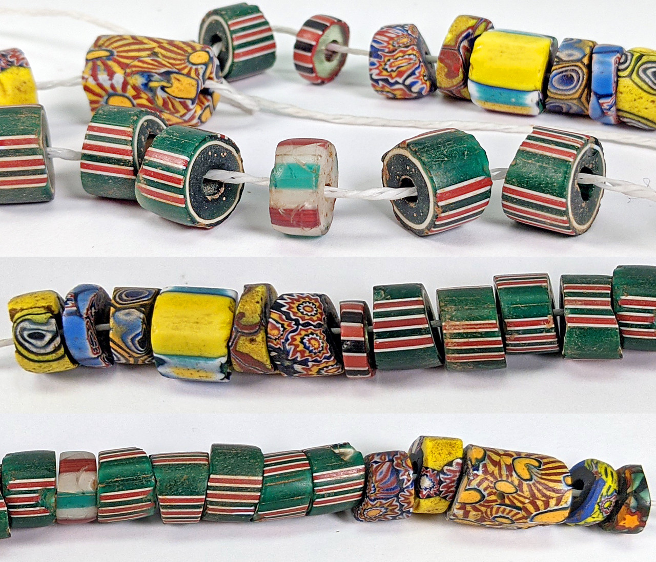 Antique Venetian Glass African Trade Beads Mixed Striped Green