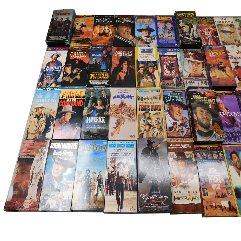 48 Assorted VHS Tape Western Movies Wyatt Earp, Quigley, Josey