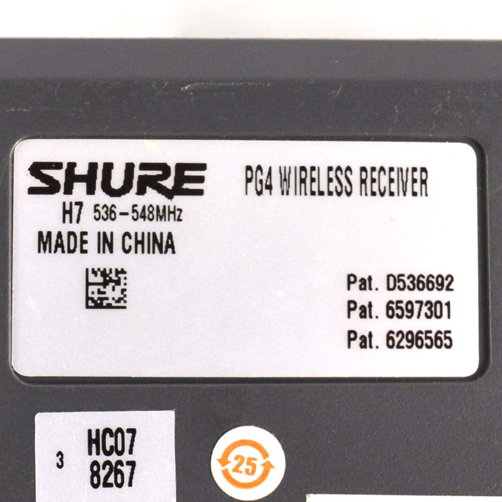 SHURE ( シュアー ) pg4　ワイヤレス受信機 Shure PG4 Wireless Receiver - H7 Band (536-548Mhz) | eBay