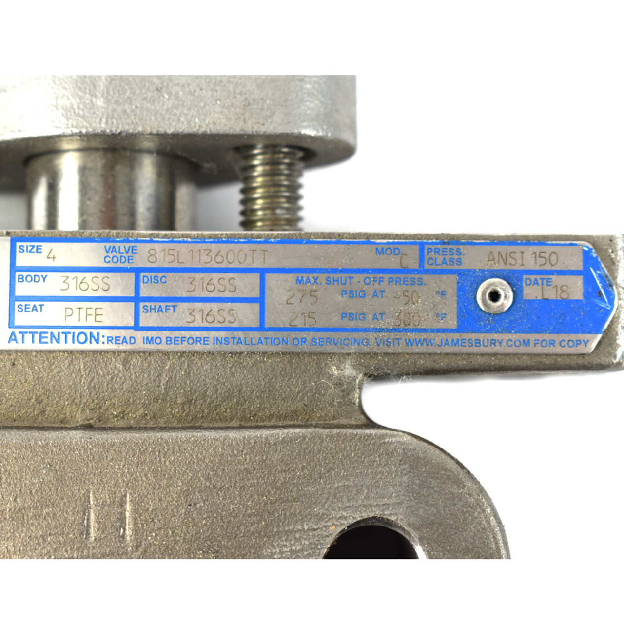 Jamesbury 815L113600TT Wafer-Sphere Butterfly Valve Size 4