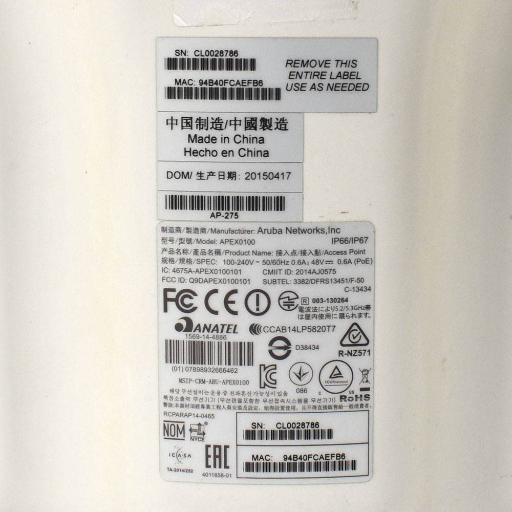 Aruba APEX0100 AP-275 JW178A Outdoor Wireless Access Point No Arm