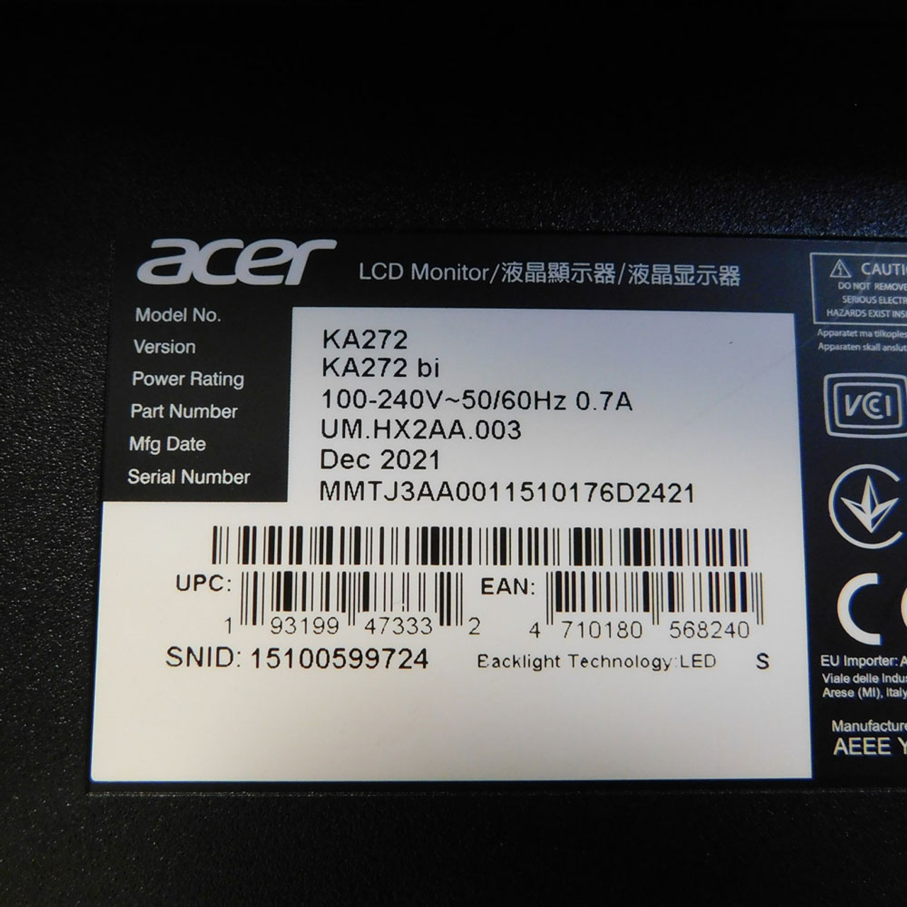 acer KA272 液晶ディスプレイ Acer 27