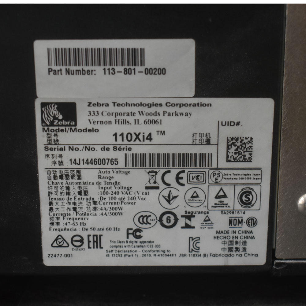 Zebra 110Xi4 Xi Series Direct Thermal Transfer Barcode Label