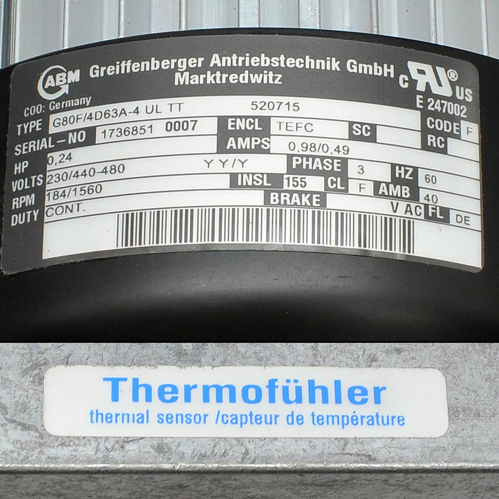 ABM Greiffenberger G80F/4D63A Gearmotor 3phase AC 230/440V 0.25HP