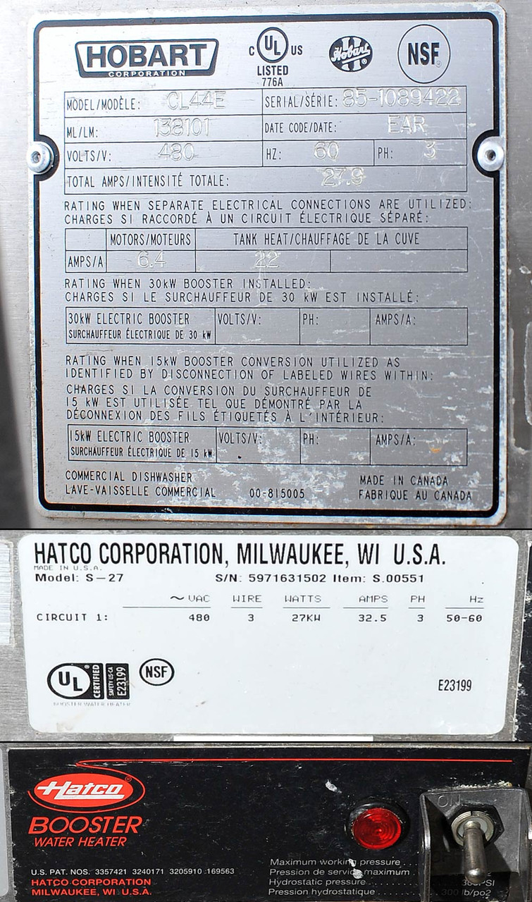 Hobart CL44E Commercial Dishwasher 480V with 180ºF Booster, 8