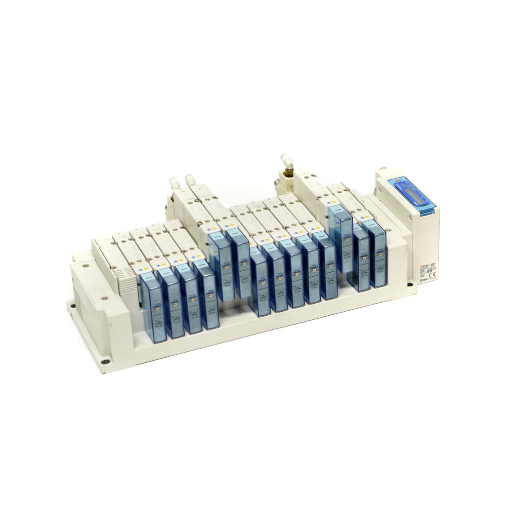 SMC SY Valve Manifold w/ 11x SY5200-5U1, 3x SY5300-5U1, 1x EX260