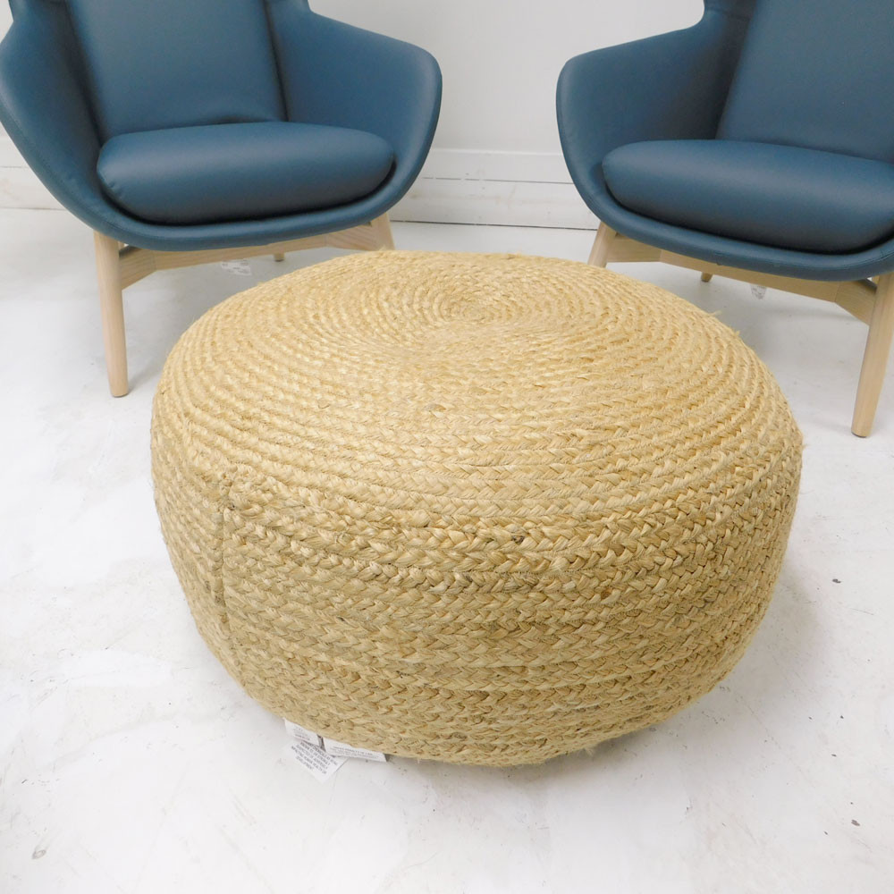 Keilhauer Coy Ocean Blue Lounge Chairs (2) w/ Jute Pouf Ottoman