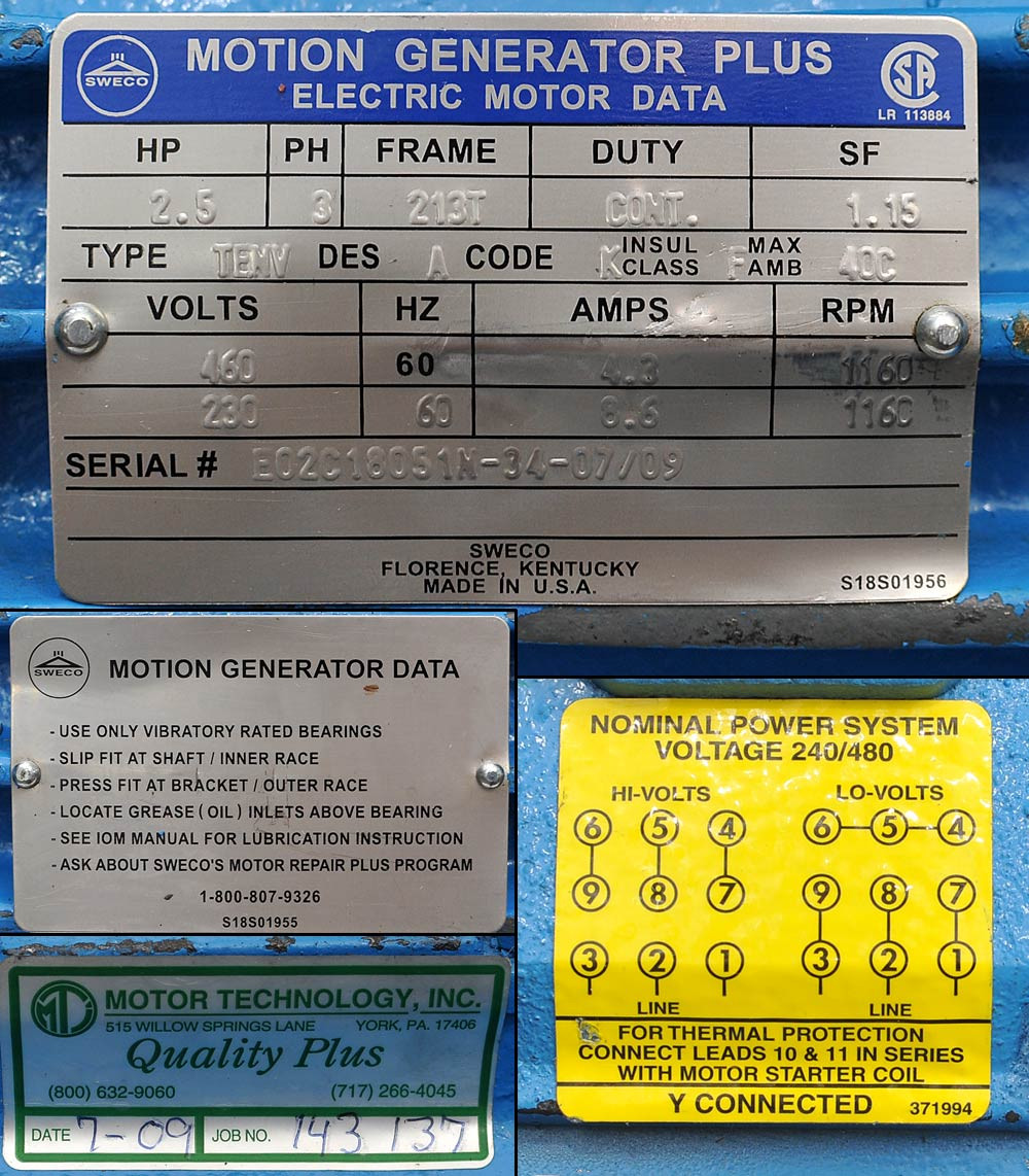 SWECO E02C18051N Motion Generator Plus Vibratory Motor 2.5 HP 230