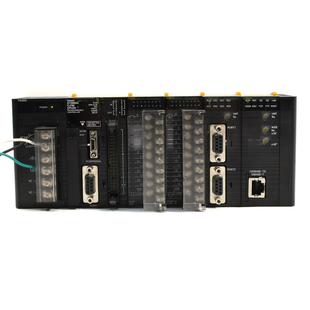 Omron Sysmac CJ1M-CPU22 PLC w/ ID211, OC211, SCU21-V1, ETN21, and