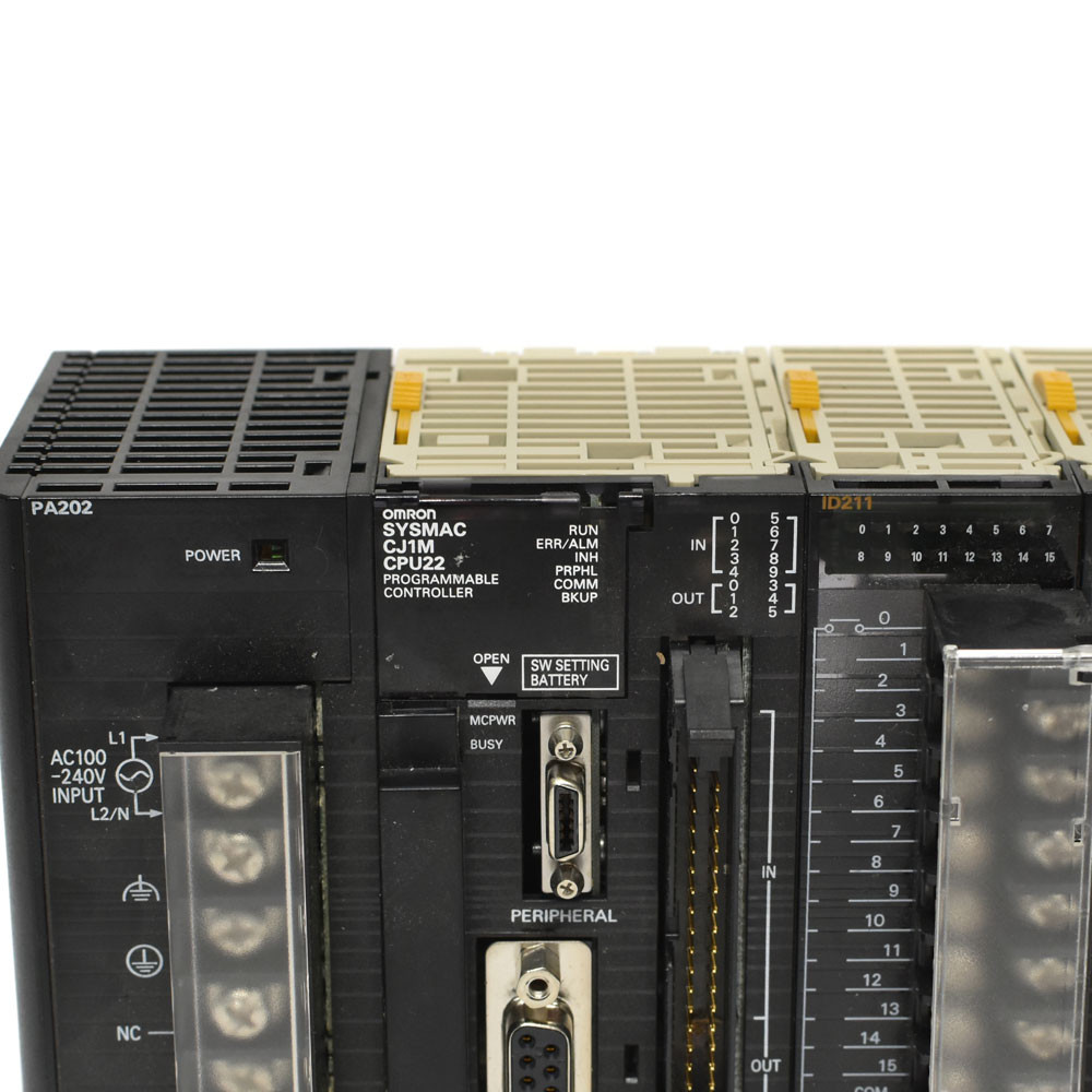 Omron Sysmac CJ1M-CPU22 PLC w/ ID211, OC211, SCU21-V1, ETN21, and