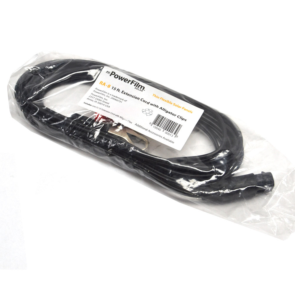PowerFilm RA-8 Extension Cord 15ft. with Alligator Clips