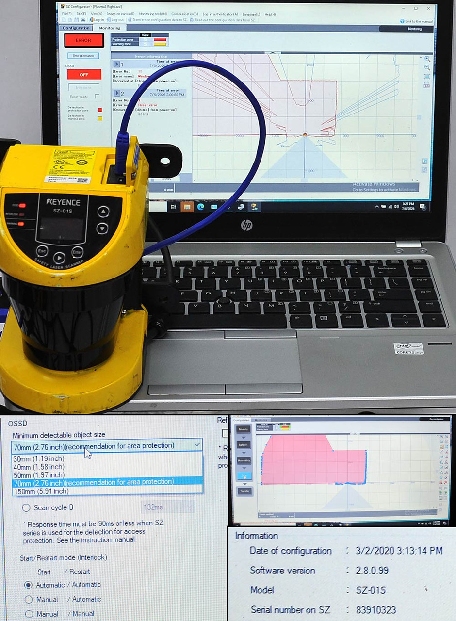 Keyence SZ-01S Safety Laser Area Sensor Works-Ish, Bad Lens - Parts