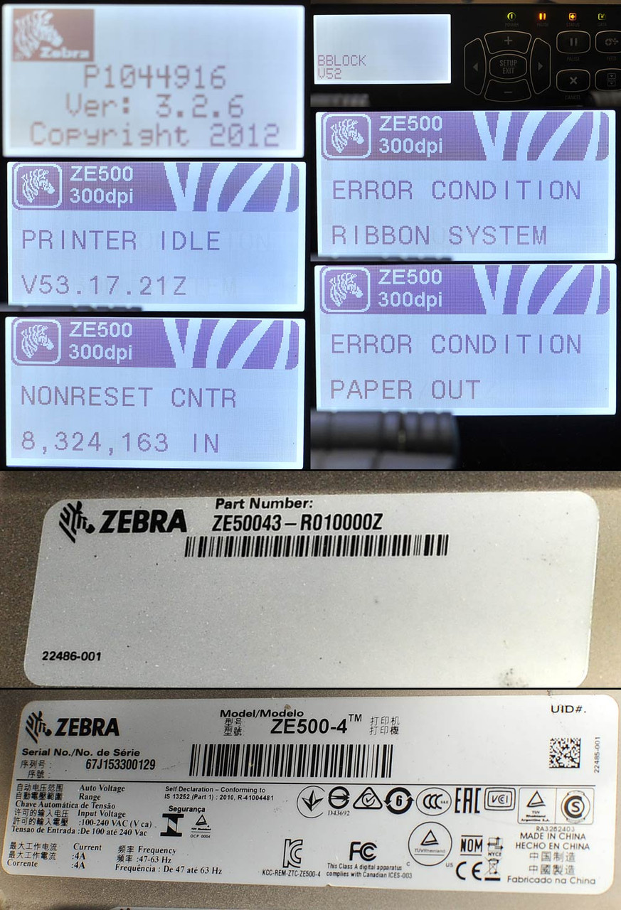 PU4S-2R ナンバーラベル 0001-5000, 5001-0000 Zebra ZE500-4 Print Engine Label Printer ZE50043-R010000Z - Parts
