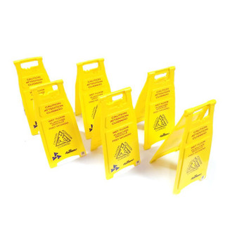 Group of yellow wet floor signs