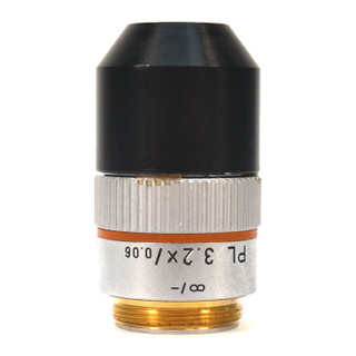 Black and silver microscope objective lens