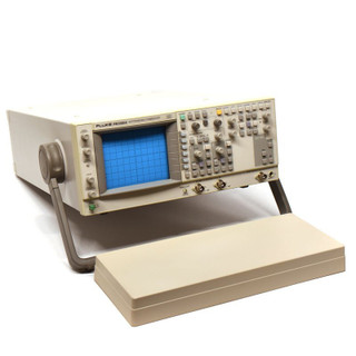 Benchtop oscilloscope with a blue screen