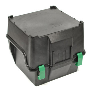 Black wafer carrier box with green latches