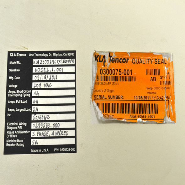 KLA-Tencor KLA2900 IMC Exhaust Blower Fan Assembly 0300075-001 208VAC/3-Phase